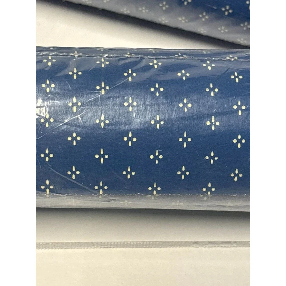 Waverly Wallpaper Roll 4322 H Navy Blue Ivory Geometric Dot Prepasted Vinyl NOS
